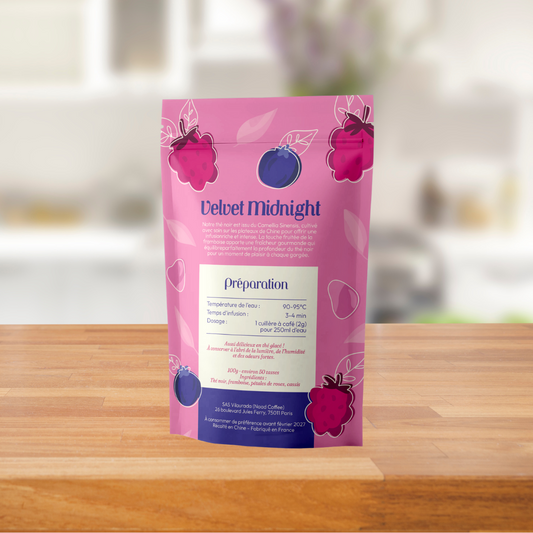 Thé Velvet Midnight - thé noir framboise, cassis, pétales de rose